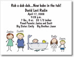 Pen At Hand Stick Figures Birth Announcements - Tub - Boy/Girl